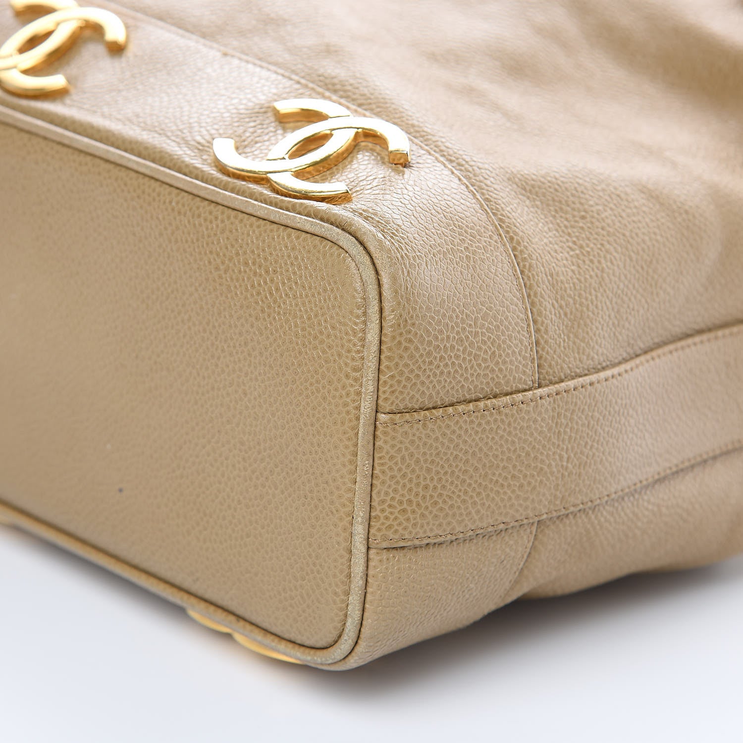 Chanel Caviar CC Drawstring Shoulder Bag Beige 10 of 12