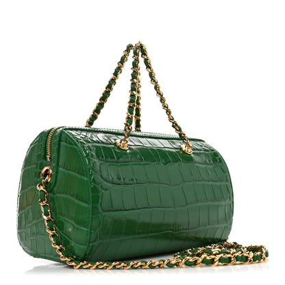 Chanel Calfskin Crocodile Embossed Mini Bowling Clutch With Chain Green 3 of 11
