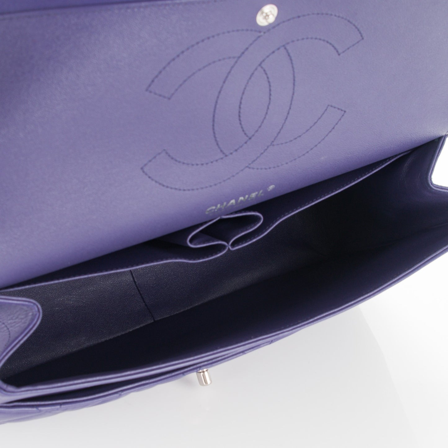 Lambskin Quilted Jumbo Double Flap Purple