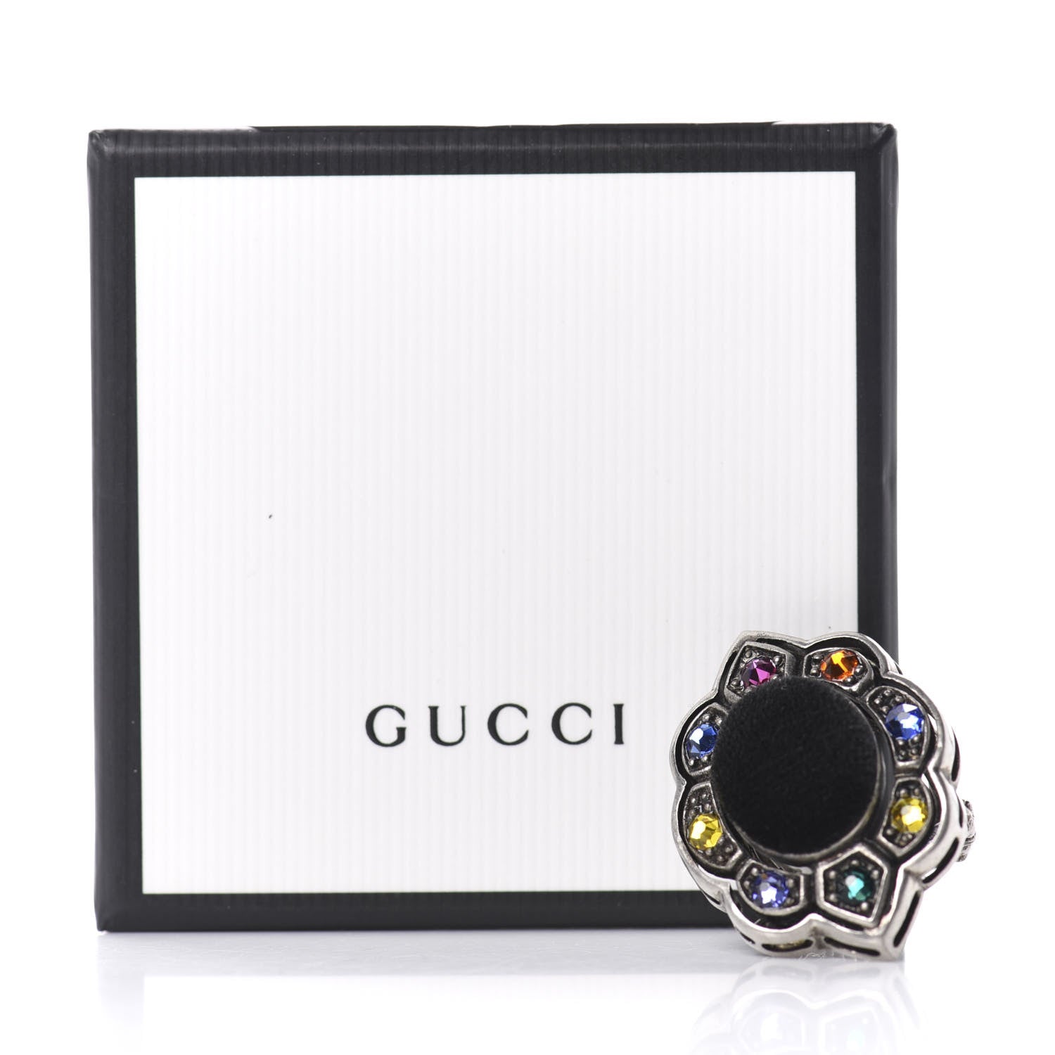 Gucci Metal Crystal Velvet Resin Ring 6 Aged Silver Multicolor 5 of 5