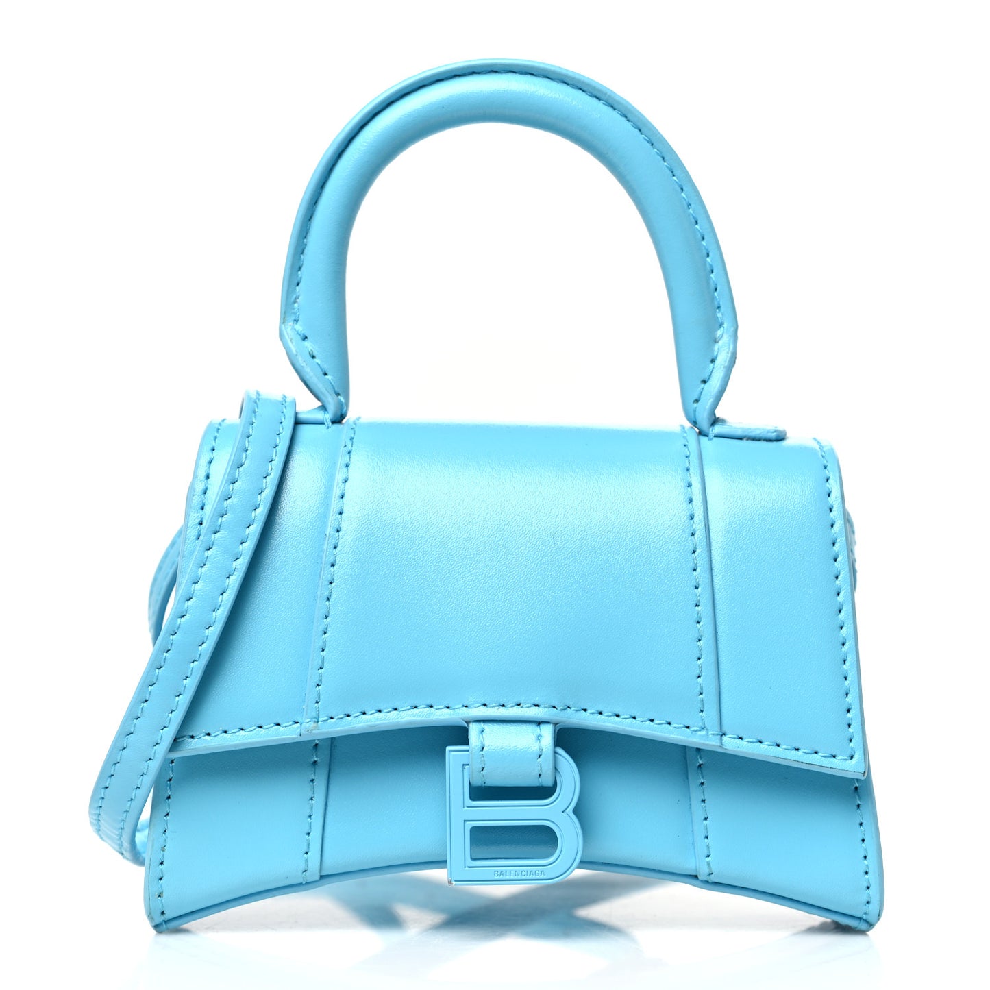 Shiny Box Calfskin Tonal B Hourglass Top Handle Bag Mini Azur