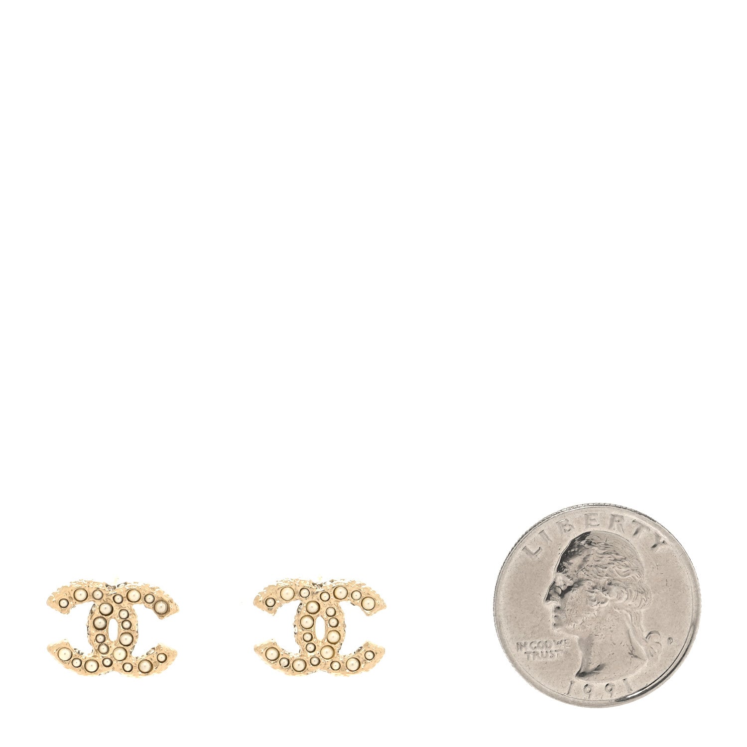 Chanel Crystal Pearl Caviar CC Stud Earrings Gold 2 of 5