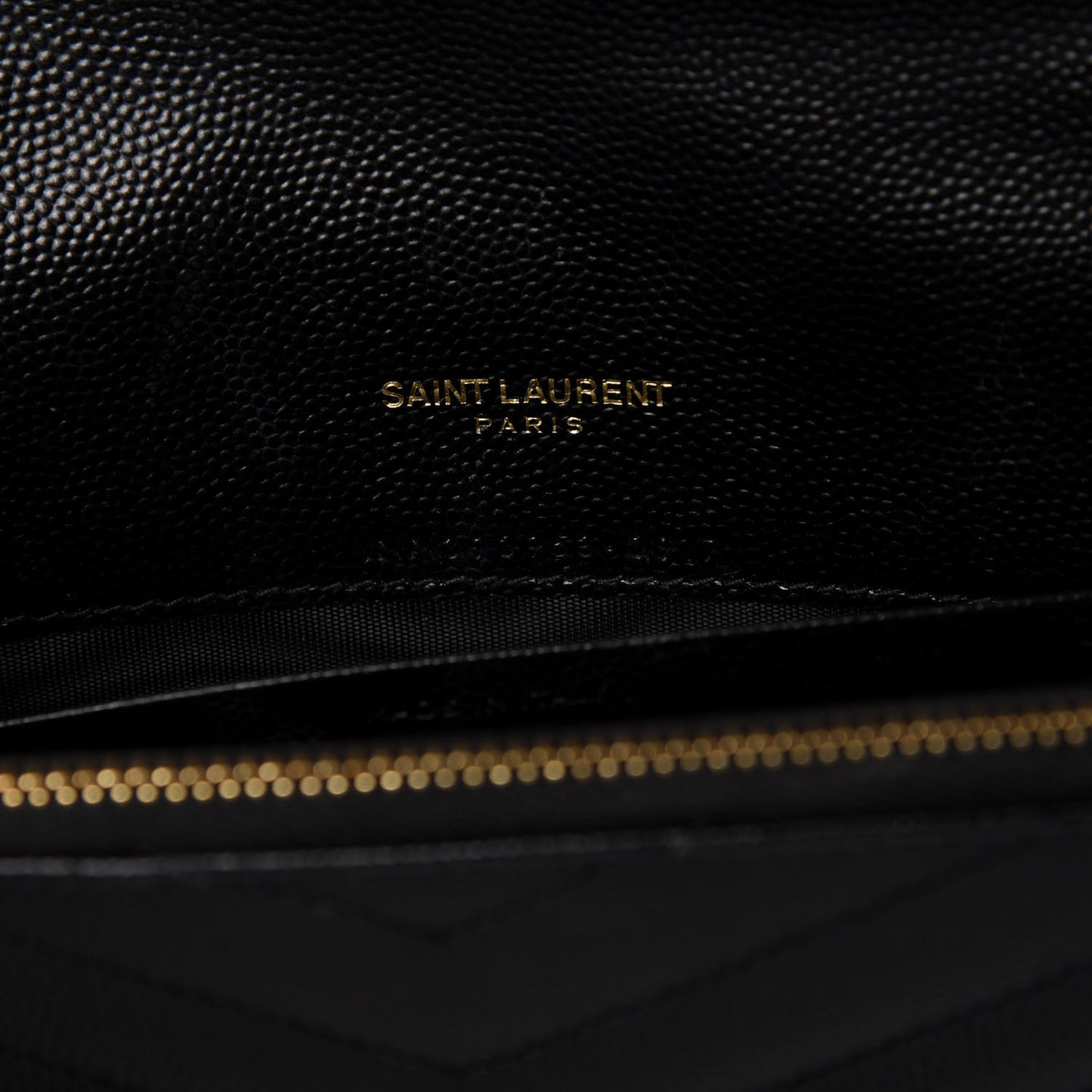 Grain De Poudre Matelasse Chevron Monogram Envelope Chain Wallet Black
