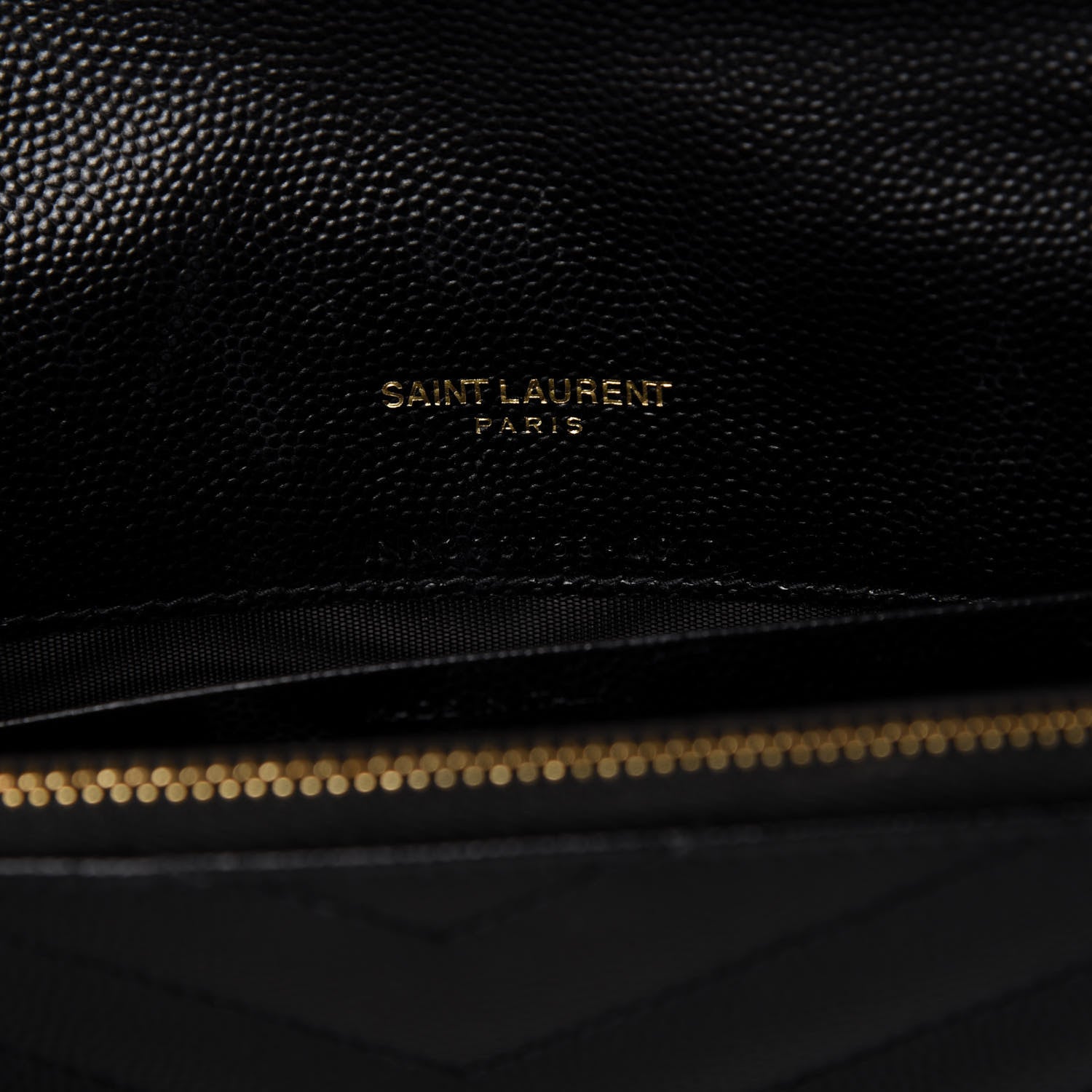 Saint Laurent Grain De Poudre Matelasse Chevron Monogram Envelope Chain Wallet Black 9 of 10
