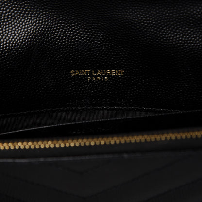 Saint Laurent Grain De Poudre Matelasse Chevron Monogram Envelope Chain Wallet Black 9 of 10