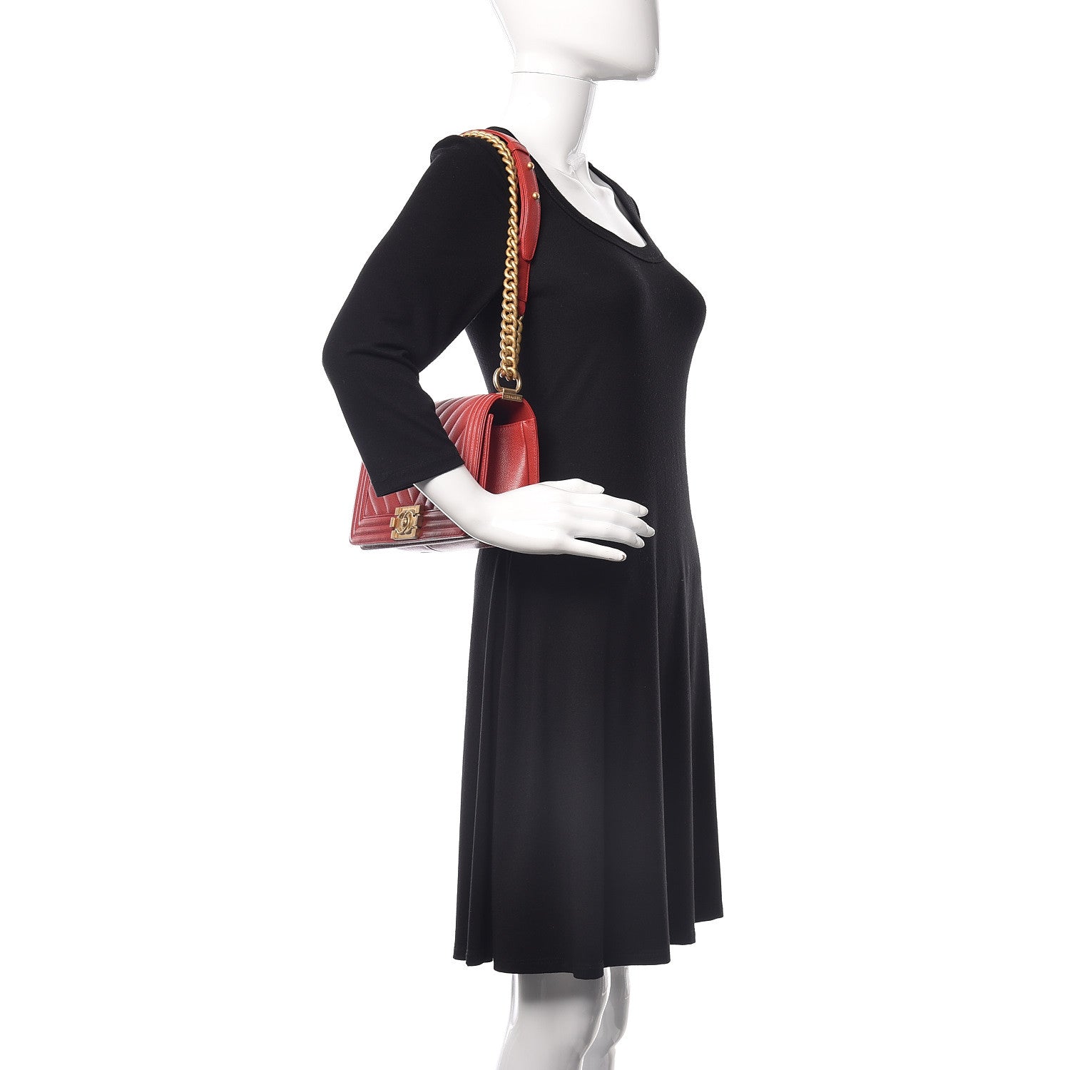 Chanel Caviar Chevron Quilted Medium Boy Flap Red 3 of 10