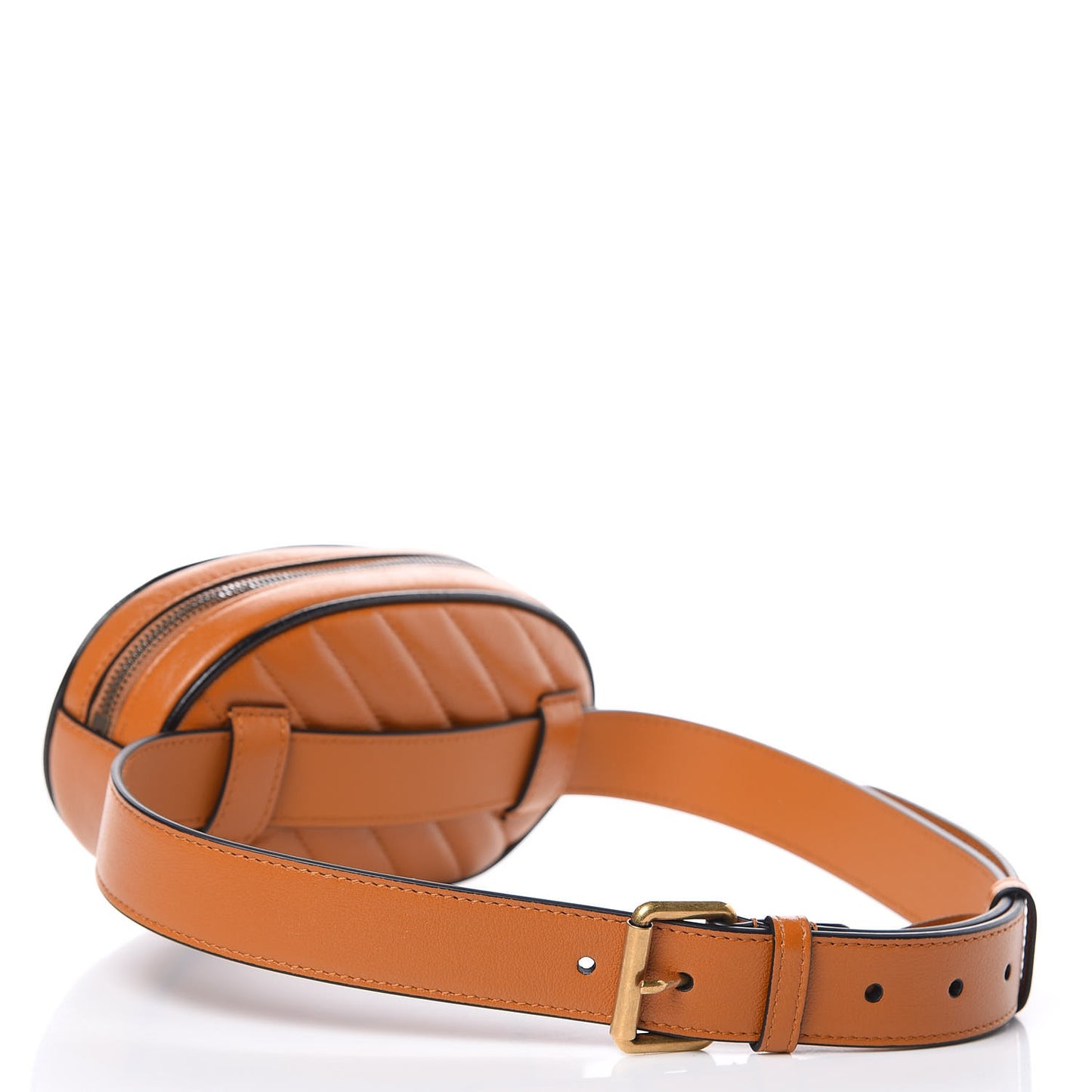 Vintage Effect Calfskin Matelasse Diagonal Torchon GG Marmont Belt Bag 85 34 Cognac