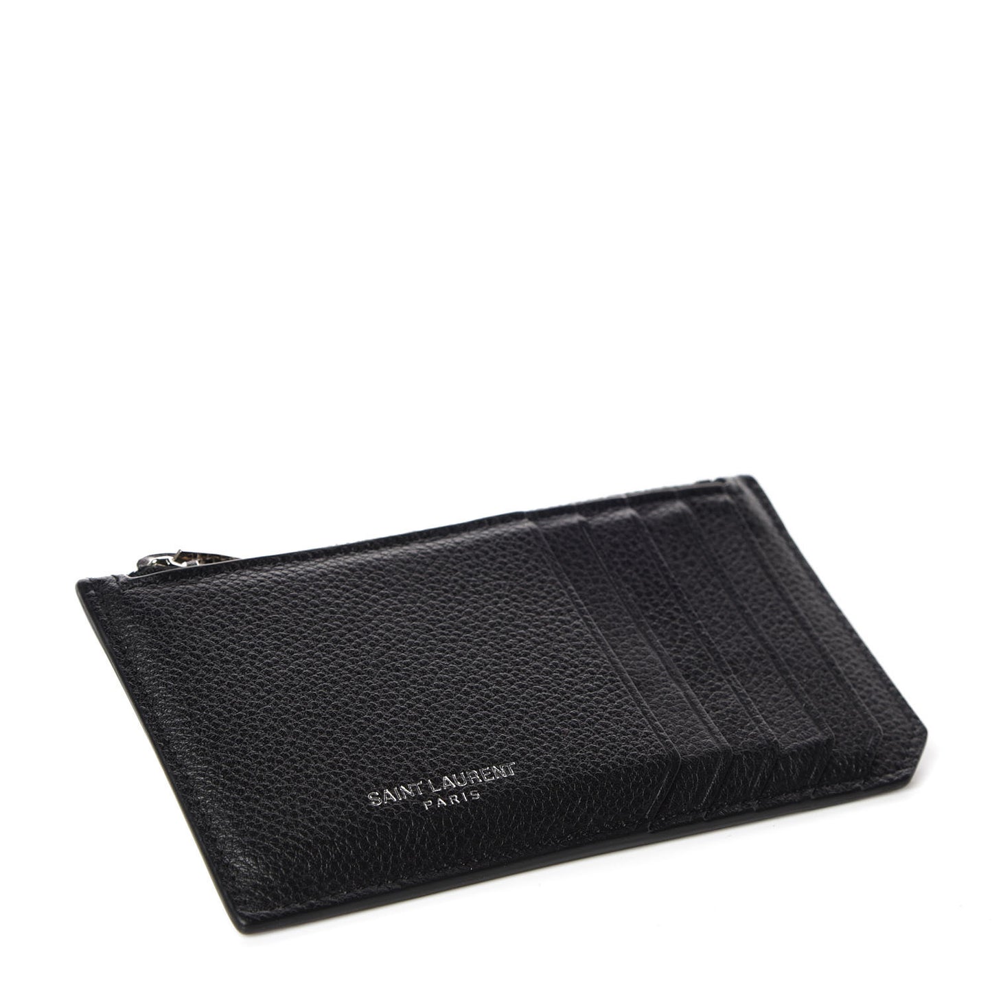 Grained Calfskin 5 Fragments Zip Pouch Card Holder Black