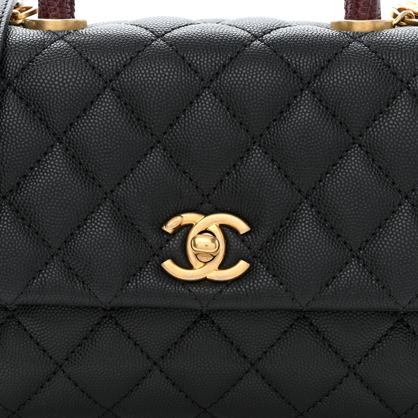 Caviar Lizard Quilted Mini Coco Handle Flap Black