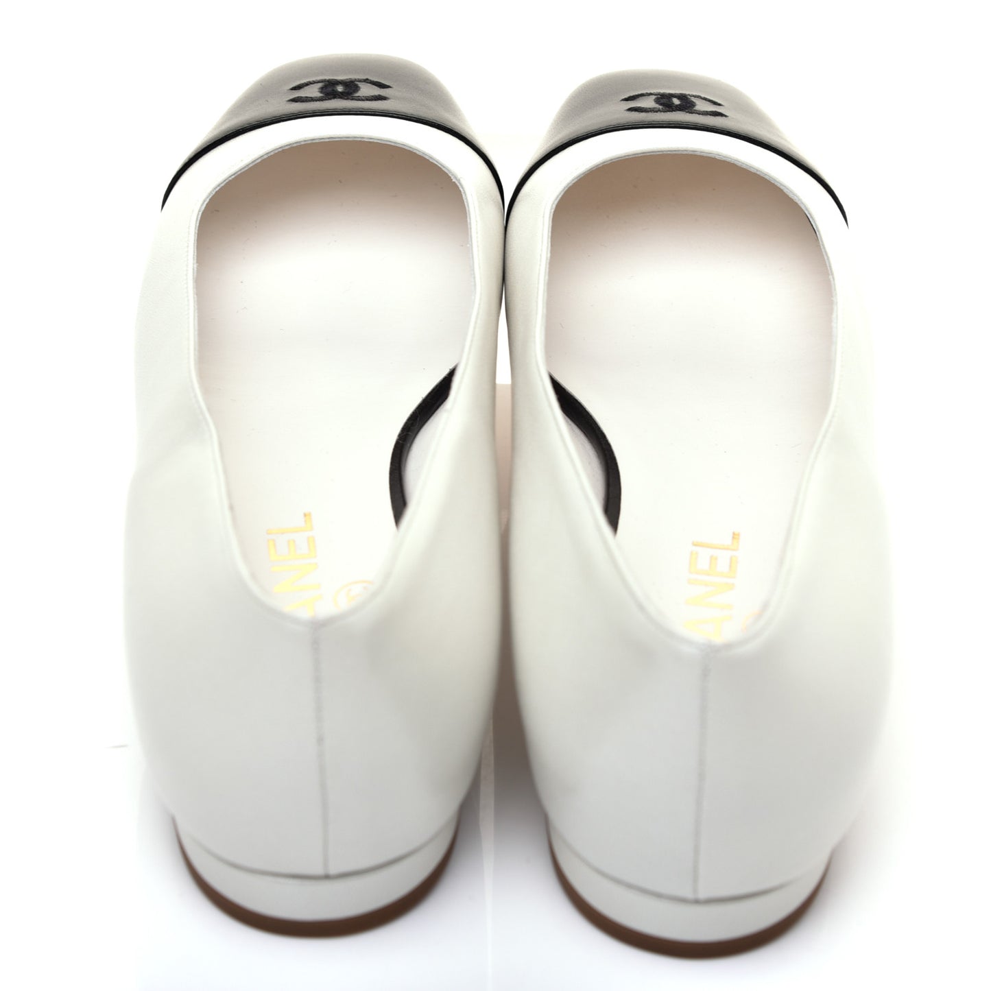 Lambskin Cap Toe CC Ballerina Flats 37.5 White Black