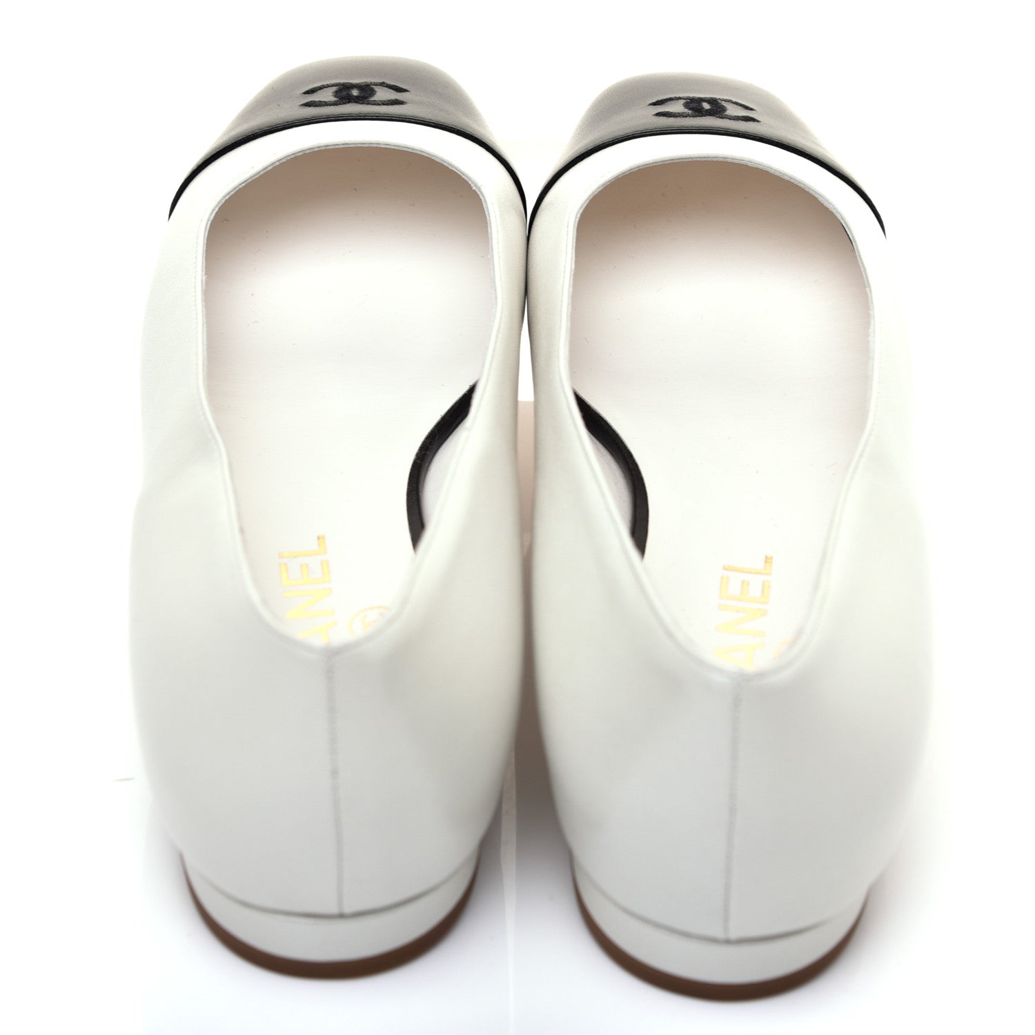 Chanel Lambskin Cap Toe CC Ballerina Flats 37.5 White Black 10 of 10