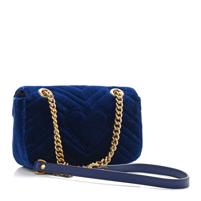 Gucci Velvet Matelasse Mini GG Marmont Shoulder Bag Cobalt Blue 3 of 9