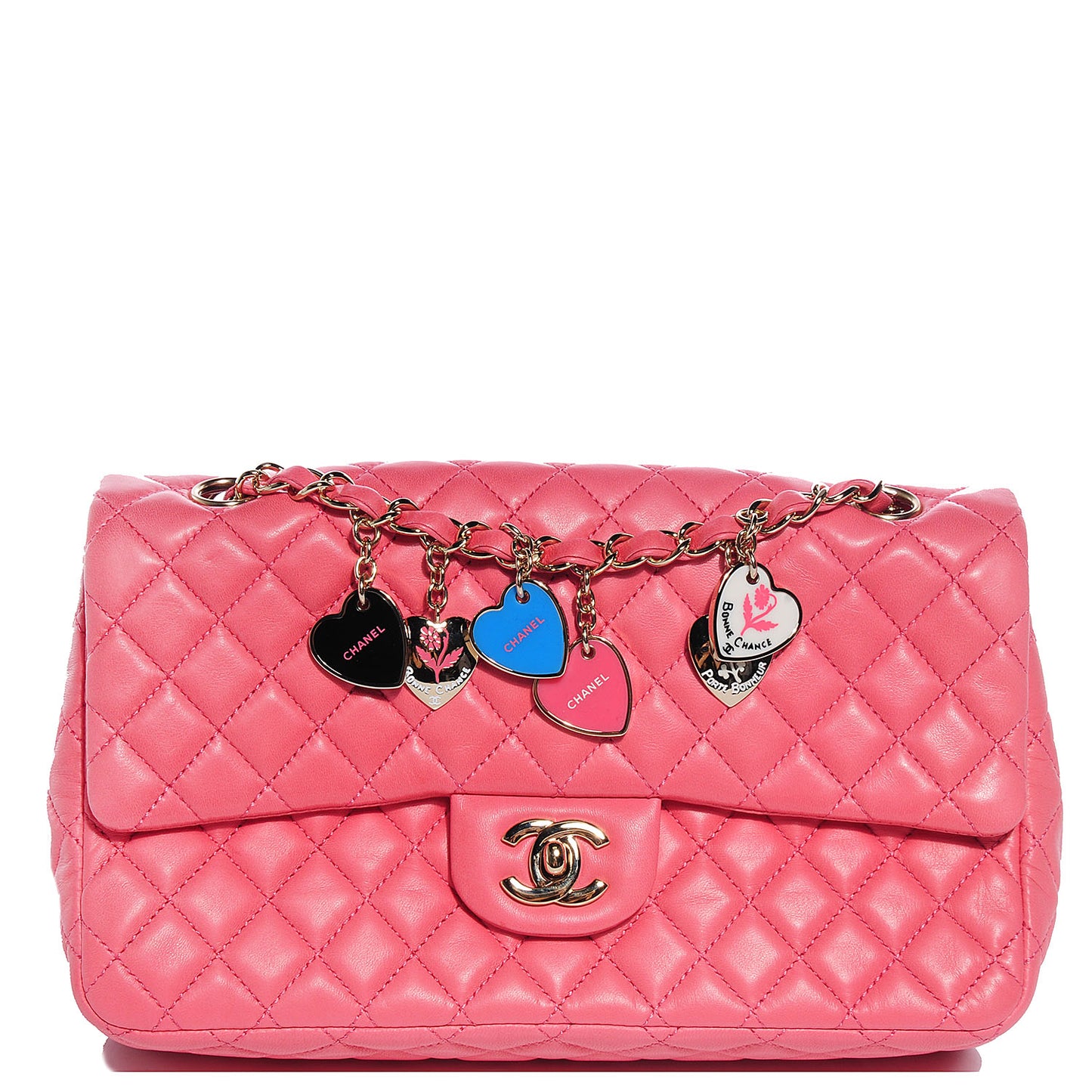 Lambskin Quilted Valentine Charms Medium Single Flap Pink