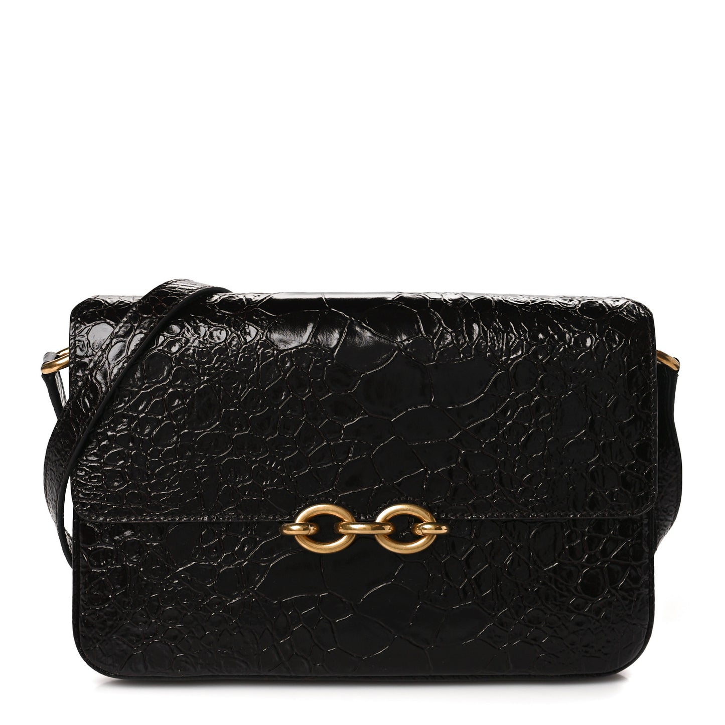 Shiny Crocodile Embossed Calfskin Le Maillon Satchel Coffee