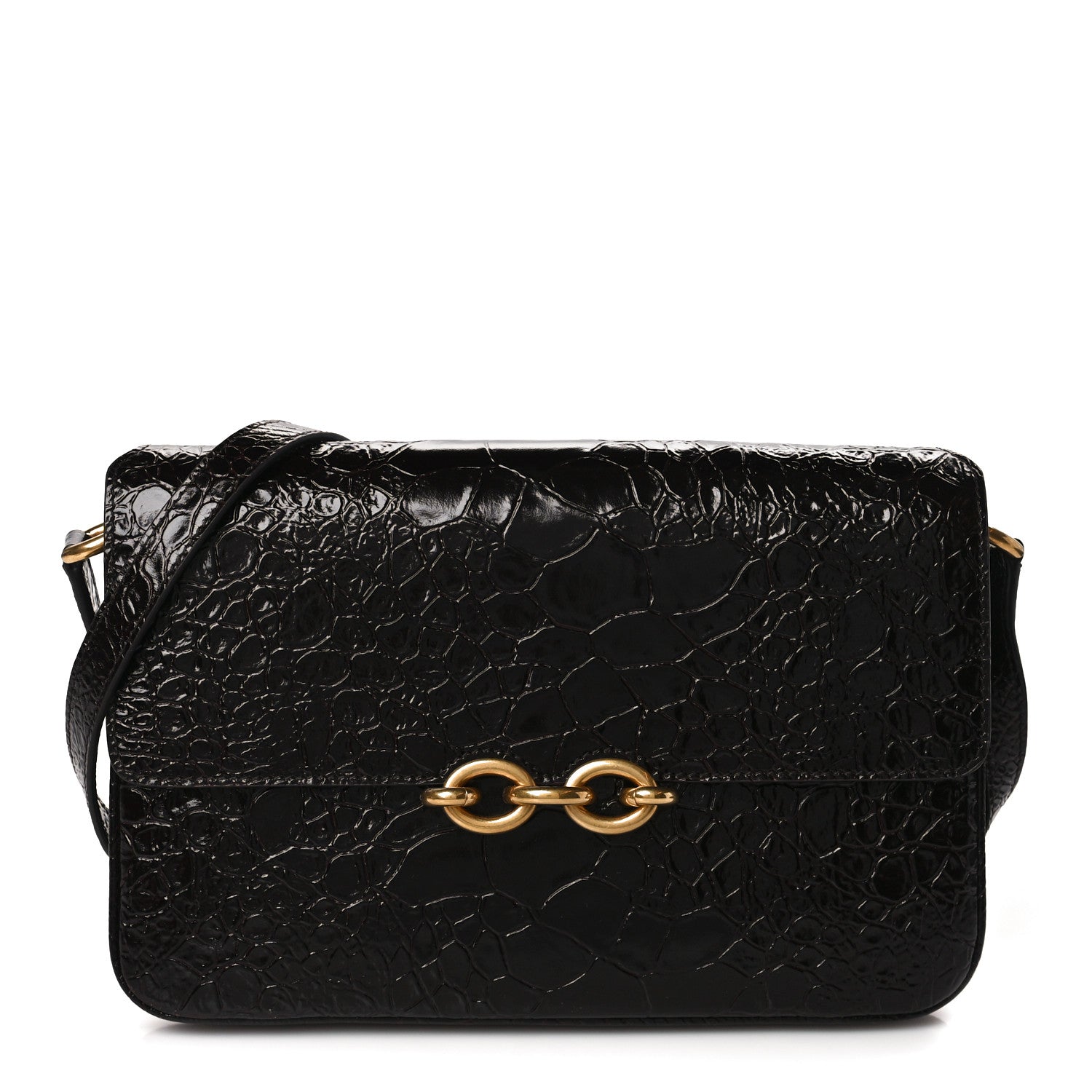 Saint Laurent Shiny Crocodile Embossed Calfskin Le Maillon Satchel Coffee 1 of 9