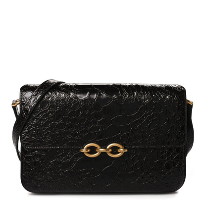 Saint Laurent Shiny Crocodile Embossed Calfskin Le Maillon Satchel Coffee 1 of 9