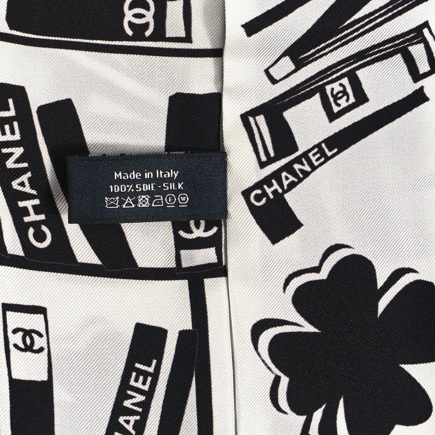 Chanel Silk CC Logo Slim Bandeau Scarf White Black 4 of 4