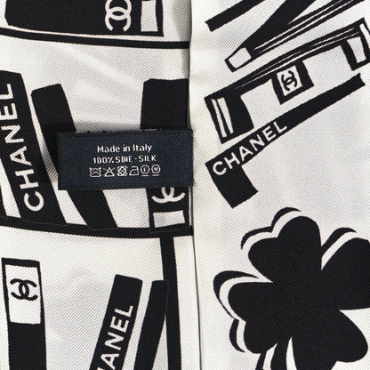 Chanel Silk CC Logo Slim Bandeau Scarf White Black 4 of 4