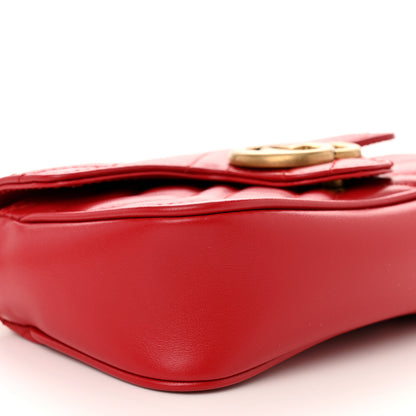 Gucci Calfskin Matelasse Super Mini GG Marmont Shoulder Bag Hibiscus Red 9 of 11