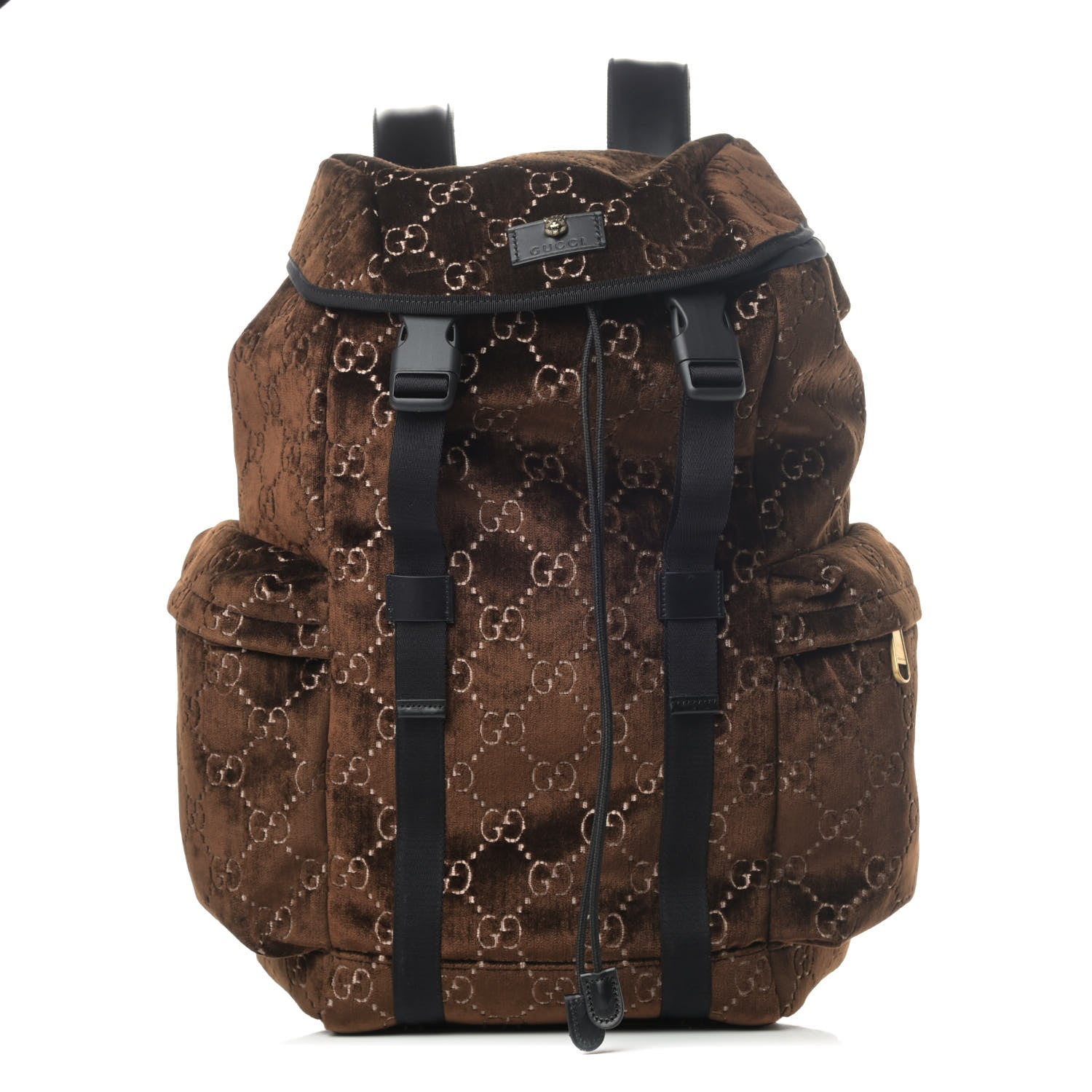 Gucci Velvet GG Monogram Web Medium Double Buckle Backpack Brown Black 1 of 4