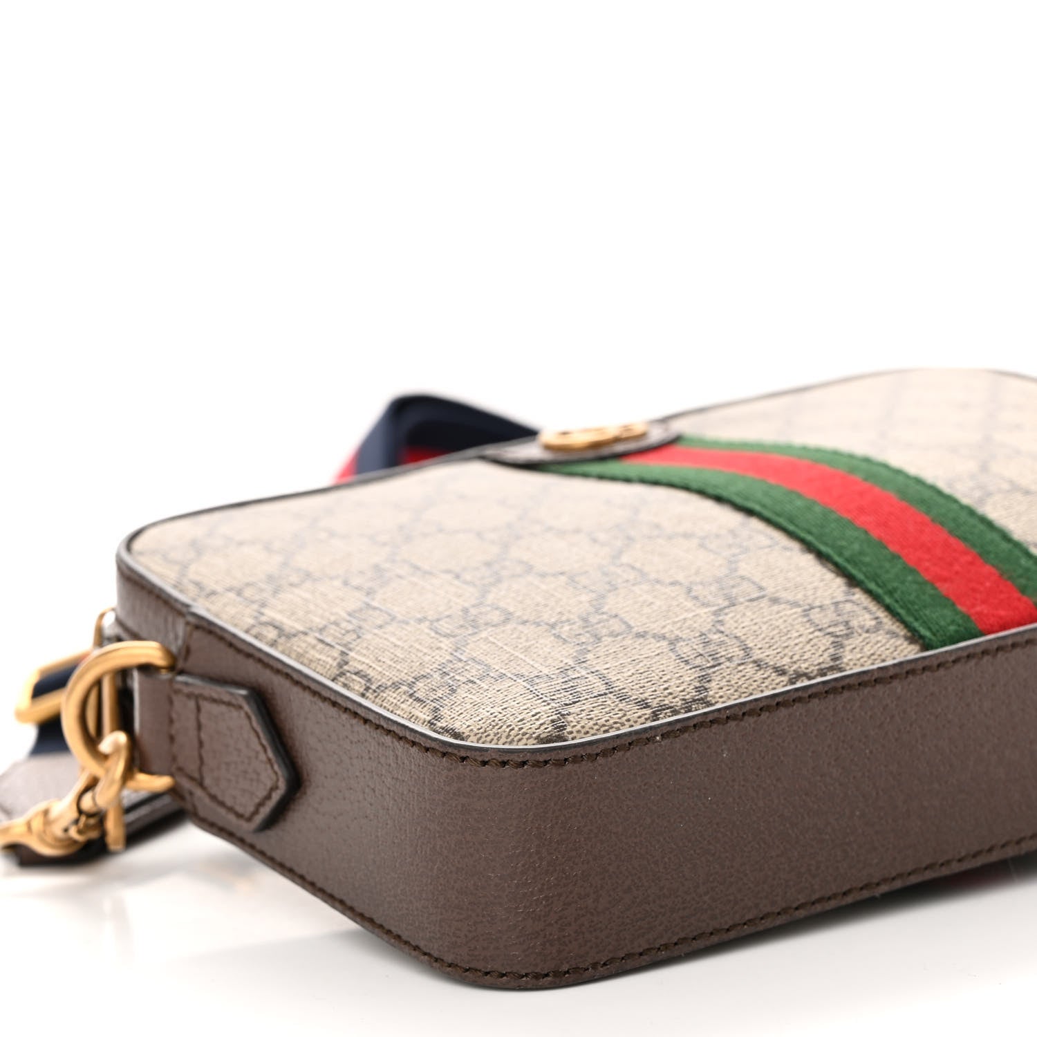 Gucci GG Supreme Monogram Textured Dollar Calfskin Web Ophidia Wristlet Shoulder Bag Beige Ebony New Acero 8 of 9