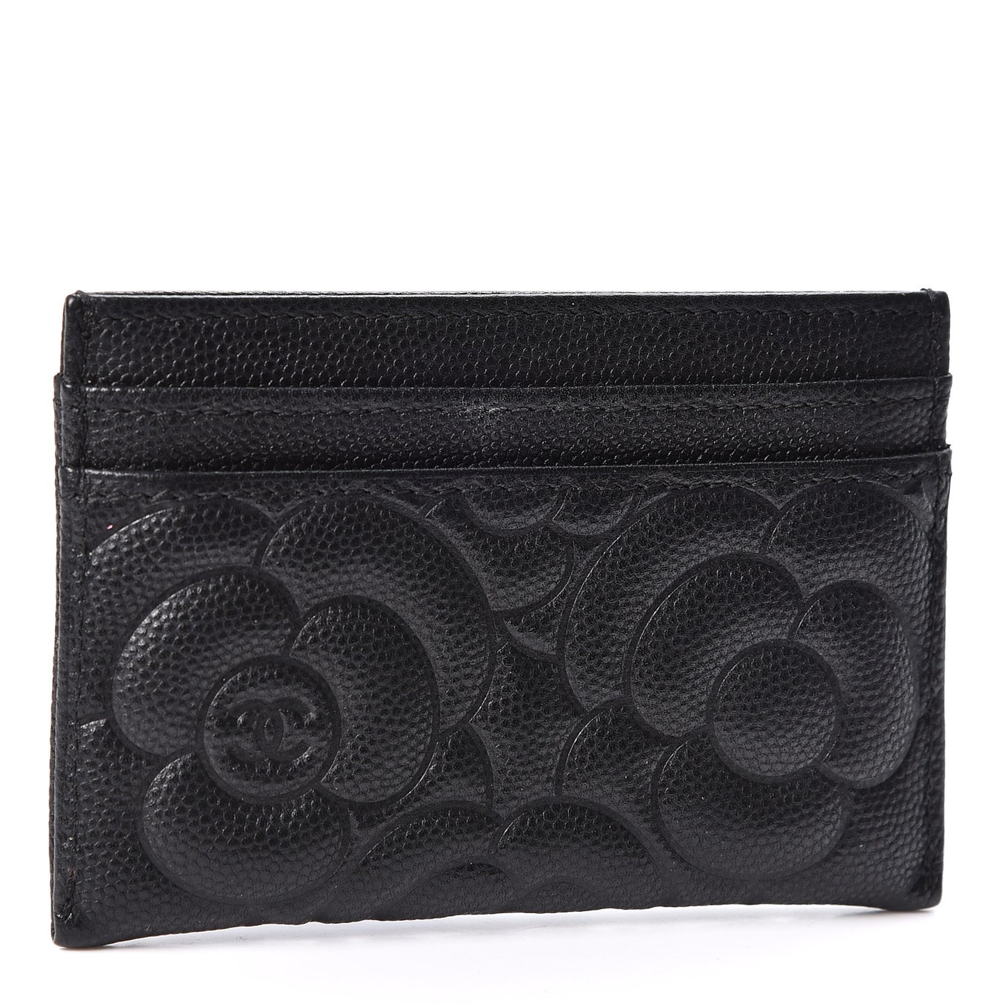 Caviar Camellia Embossed Card Holder Black