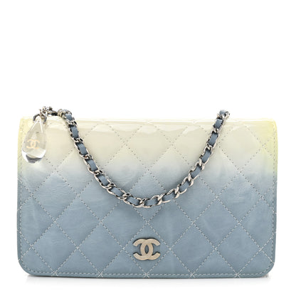 Chanel Faded Patent Calfskin Quilted Wallet on Chain Blue 1 of 17