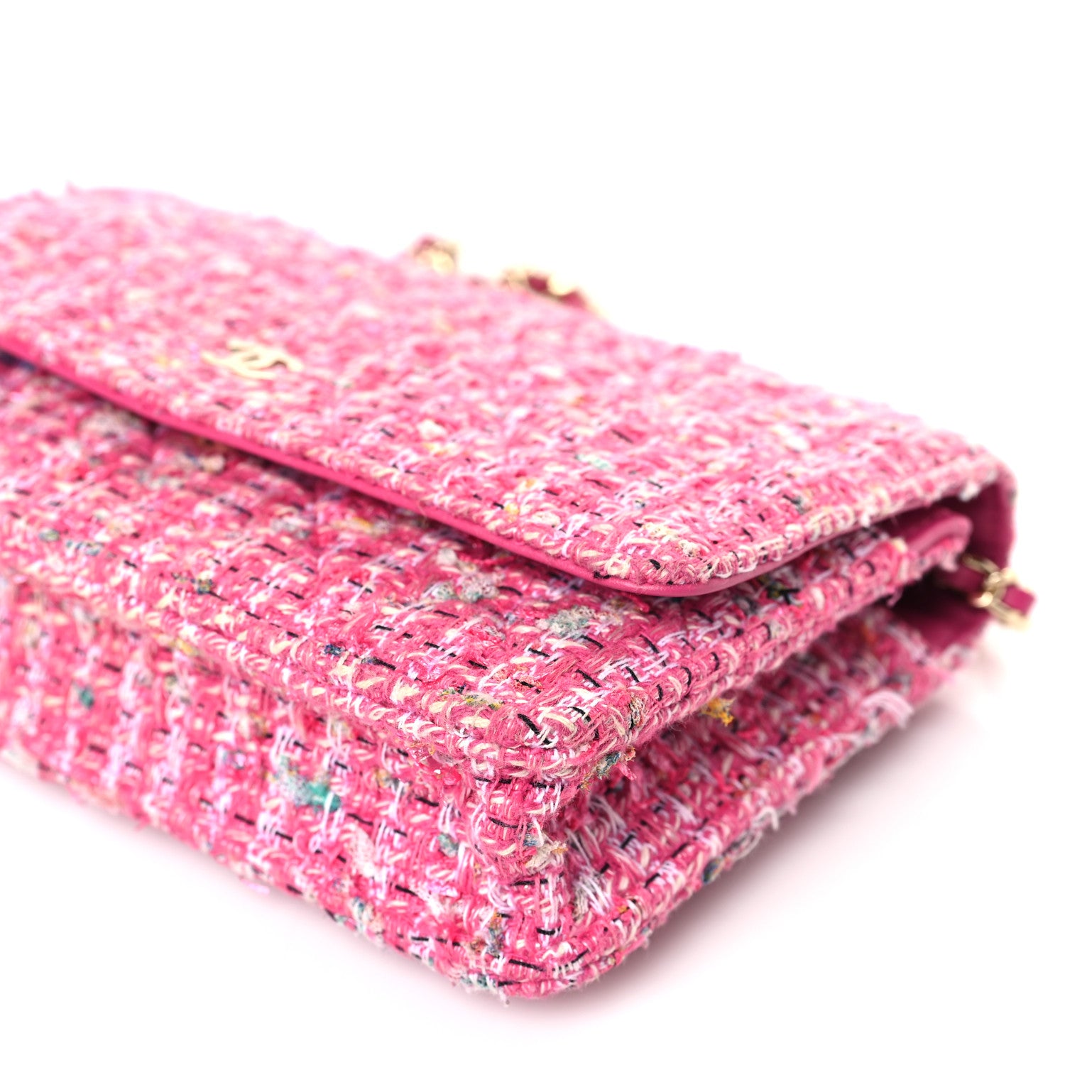 Chanel Tweed Quilted Wallet On Chain WOC Pink Blue White 10 of 11