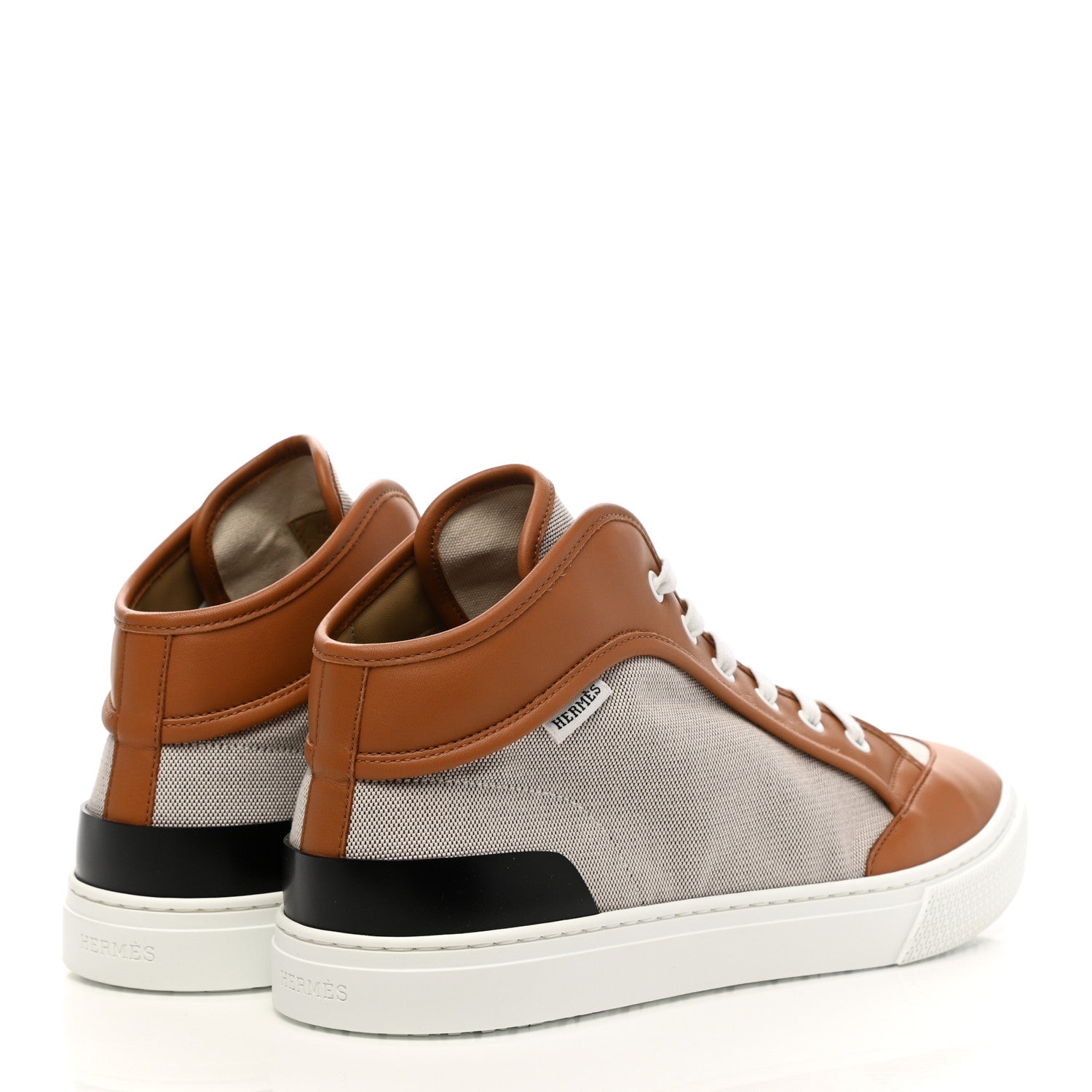 Hermes H Canvas Calfskin Mens Enjoy High Top Sneakers 43 Prunoir Naturel 4 of 9