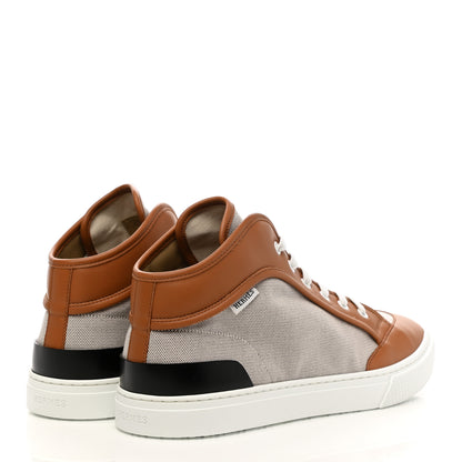 Hermes H Canvas Calfskin Mens Enjoy High Top Sneakers 43 Prunoir Naturel 4 of 9