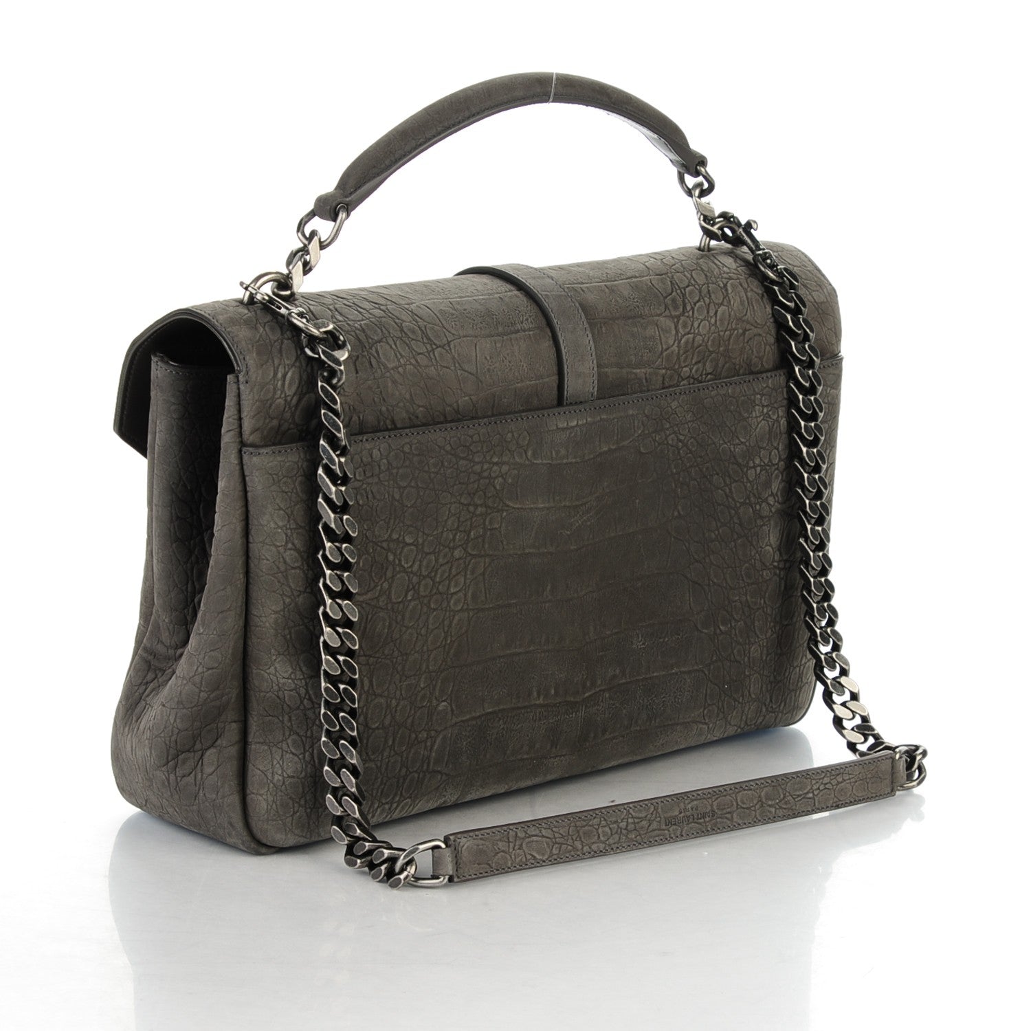 Saint Laurent Crocodile Embossed Nubuck Monogram Large College Satchel Dark Gray 3 of 7