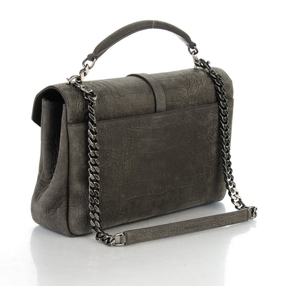 Saint Laurent Crocodile Embossed Nubuck Monogram Large College Satchel Dark Gray 3 of 7