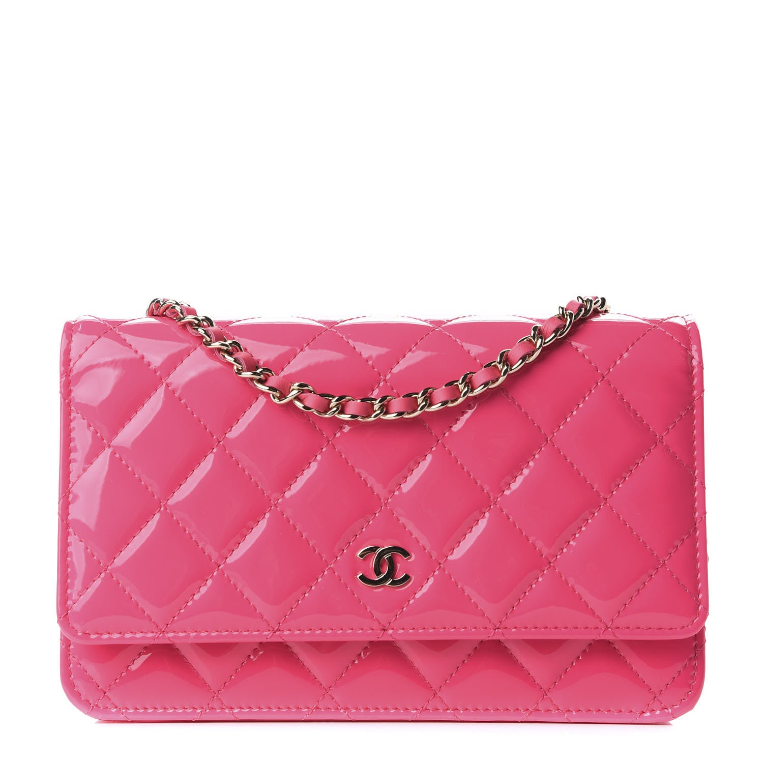 Chanel Patent Calfskin Quilted Wallet On Chain WOC Pink 1 of 12
