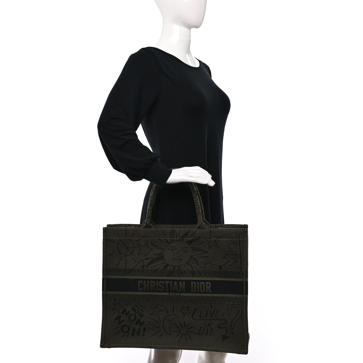 Canvas Embroidered Graffiti Book Tote Vert