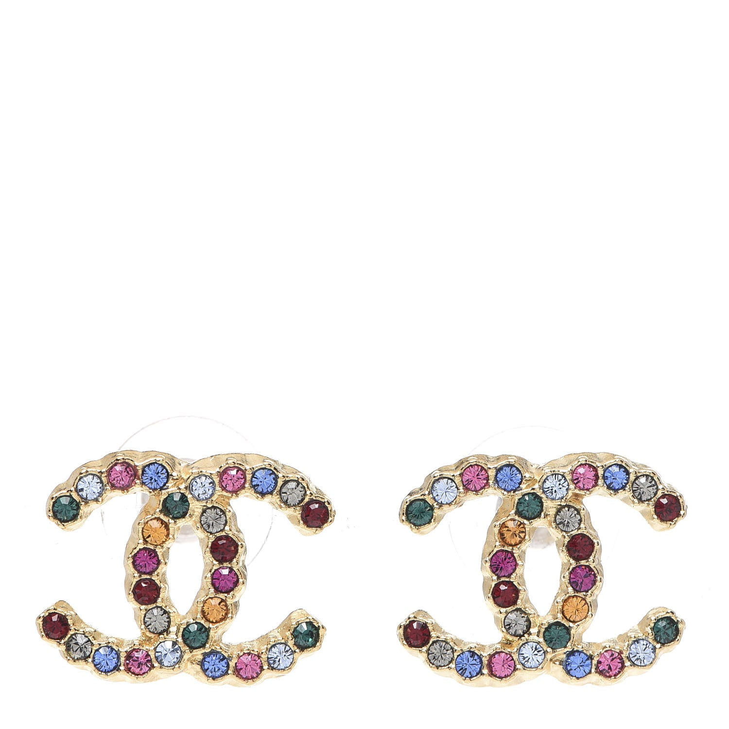 Chanel Crystal Over The Rainbow CC Earrings Gold Multicolor 1 of 4