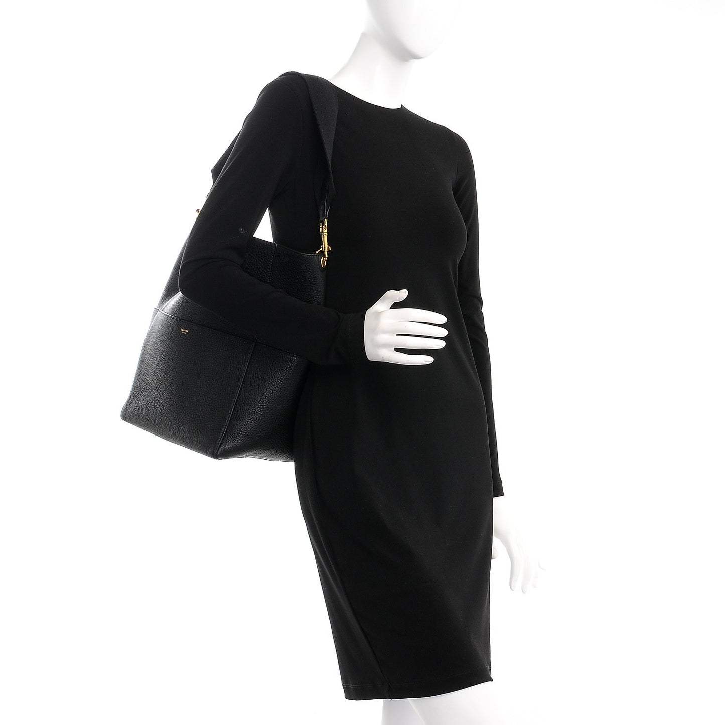 Soft Grained Calfskin Sangle Bucket Bag Black