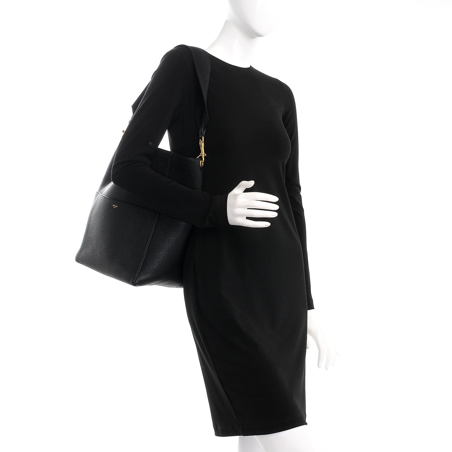 Celine Soft Grained Calfskin Sangle Bucket Bag Black 3 of 7