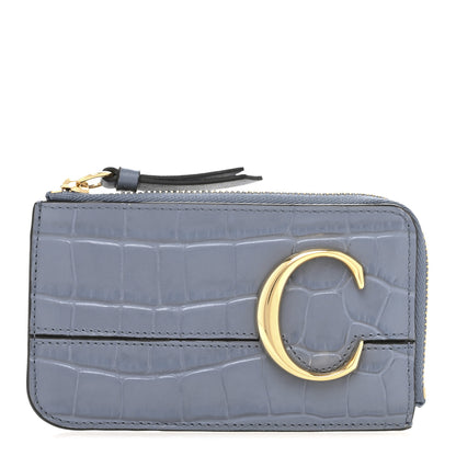 Chloe Crocodile Embossed Calfskin C Small Purse Faded Blue 1 of 11