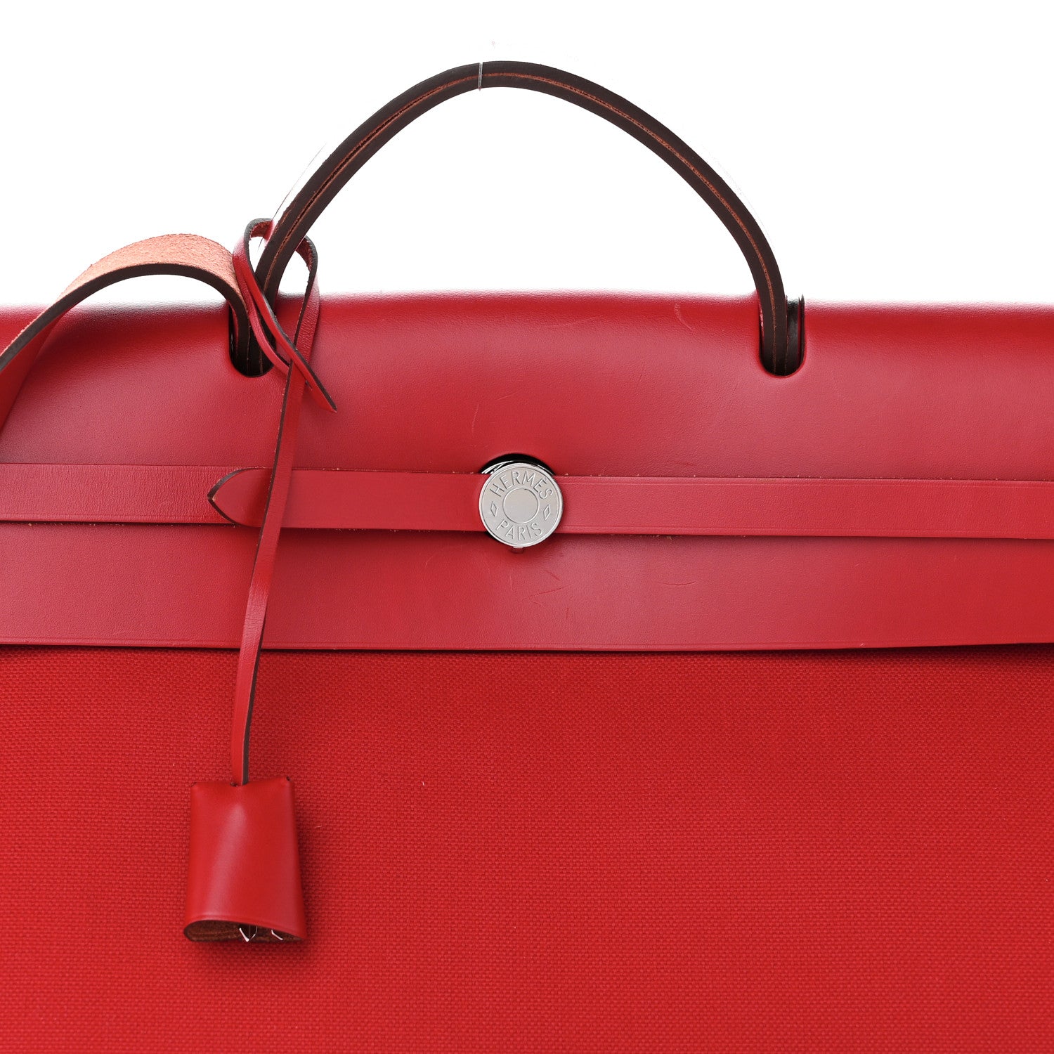 Hermes Military Toile Vache Hunter Herbag Zip Retourne Cabine Bag Rouge Piment 8 of 12