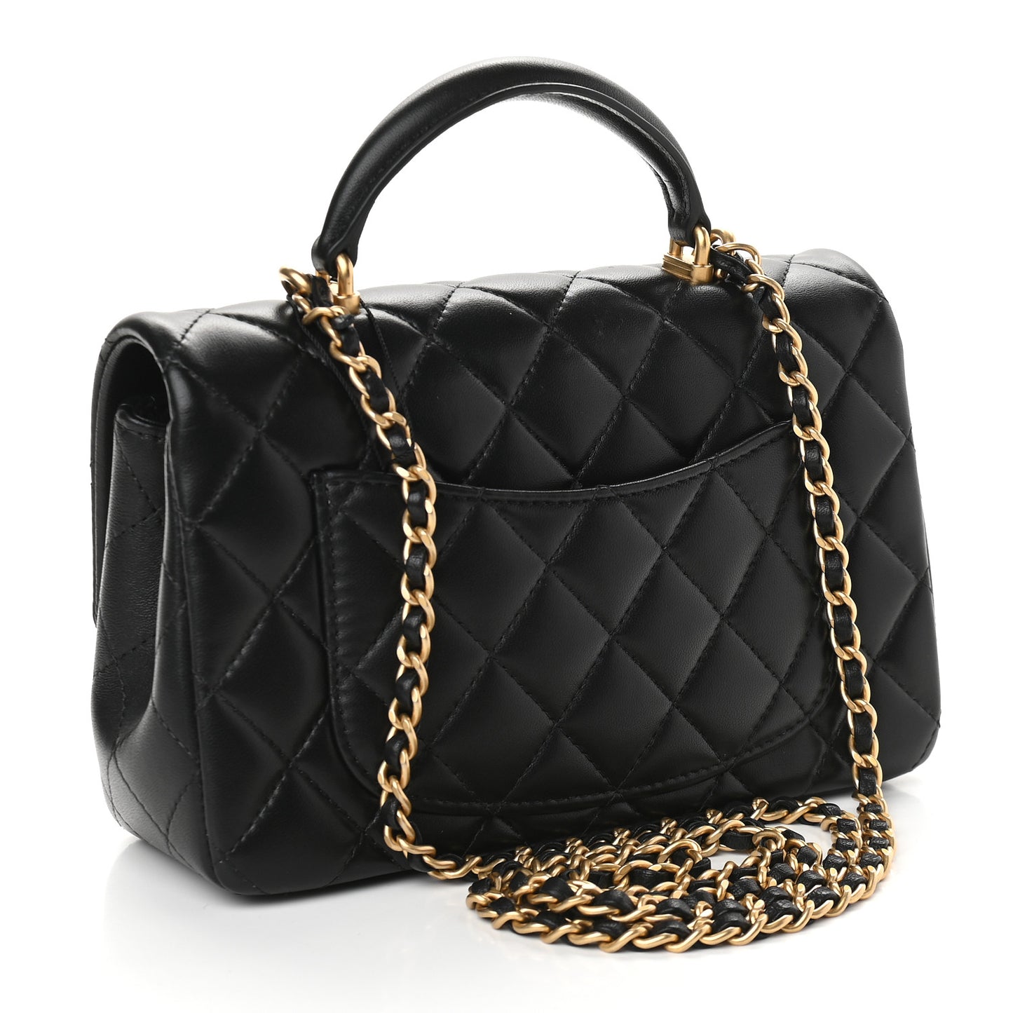 Lambskin Quilted Mini Top Handle Rectangular Flap Black