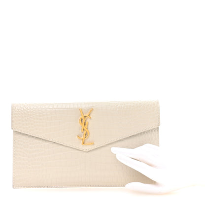Saint Laurent Calfskin Crocodile Embossed Uptown Monogram Pouch Crema Soft 2 of 8