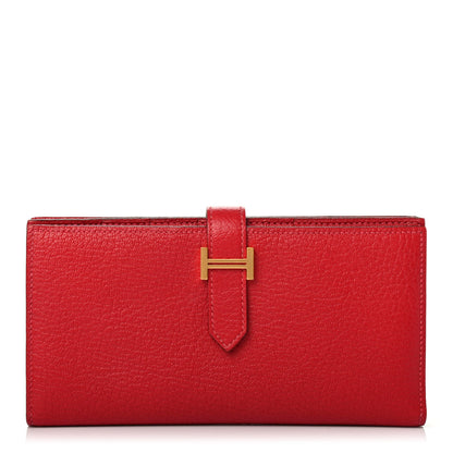 Hermes Chevre Mysore Bearn Gusset Wallet Rouge Casaque 1 of 4