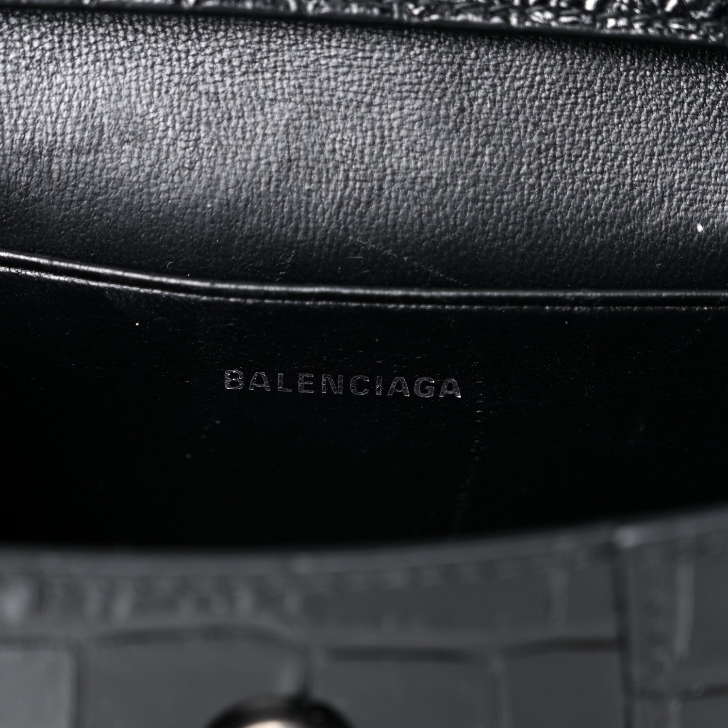 Balenciaga Shiny Calfskin Monochrome Crocodile Embossed Hourglass Top Handle Bag Mini Black 8 of 15
