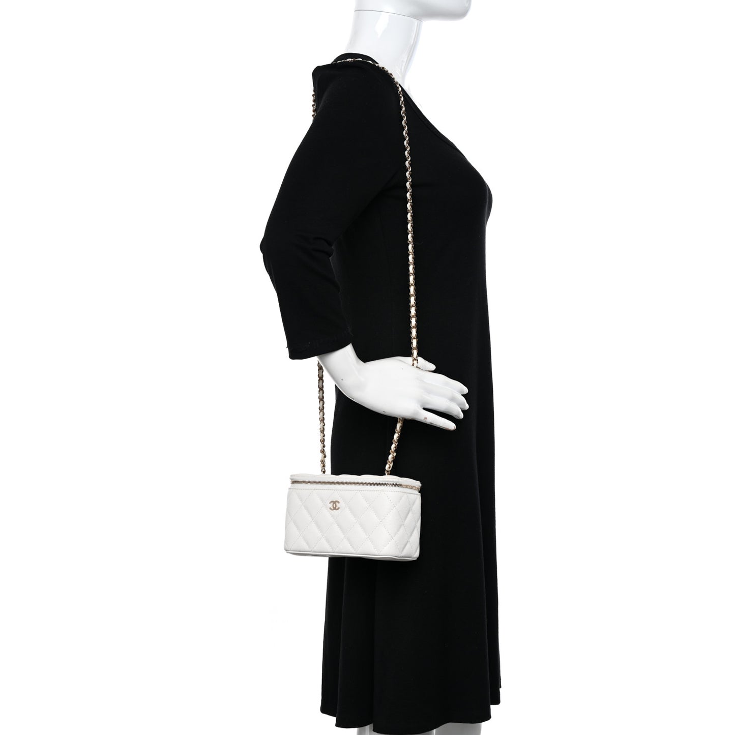 Caviar Quilted Small Vanity Case With Chain White