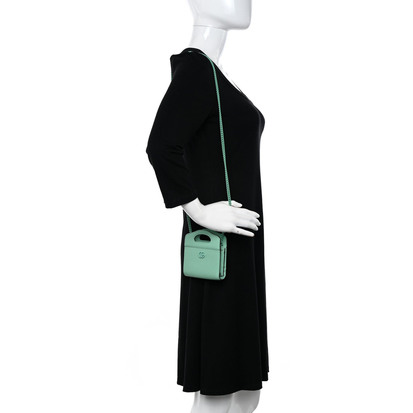 Dollar Calfskin Enamel Monochrome GG Marmont Top Handle Card Case Wallet Pepperlight Mint