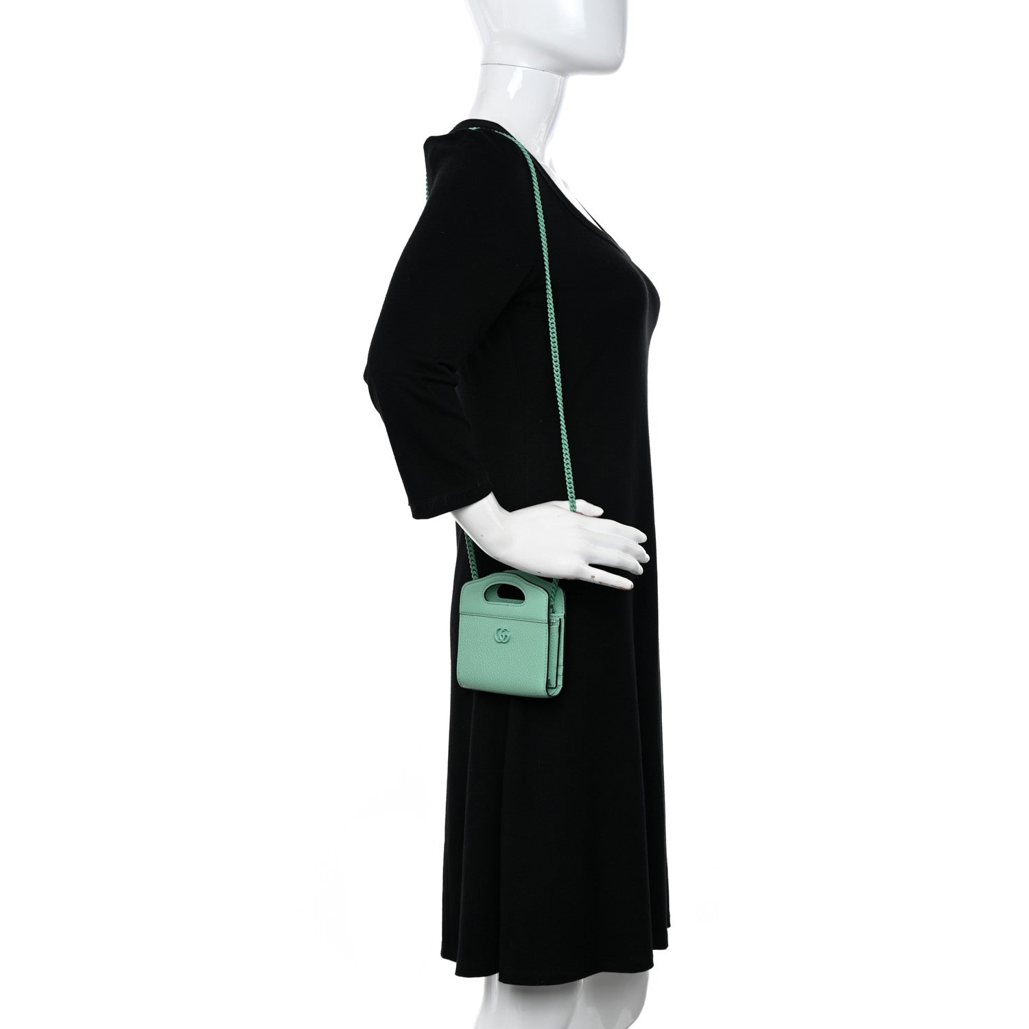 Gucci Dollar Calfskin Enamel Monochrome GG Marmont Top Handle Card Case Wallet Pepperlight Mint 2 of 9