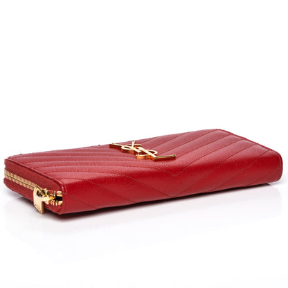 Saint Laurent Grain De Poudre Matelasse Chevron Monogram Zip Around Wallet Red 4 of 7