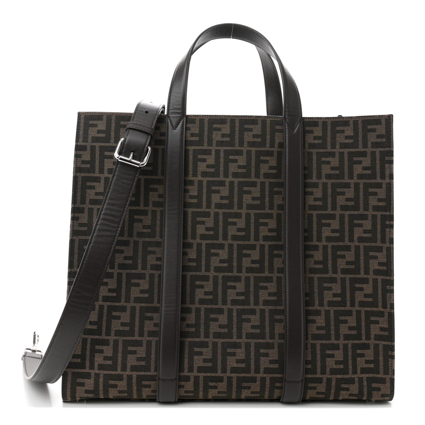 Recycled Fabric Jacquard Vitello Astro FF 1974 Shopping Tote Tobacco Moro Ebano