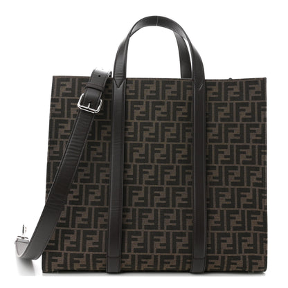 Fendi Recycled Fabric Jacquard Vitello Astro FF 1974 Shopping Tote Tobacco Moro Ebano 1 of 12