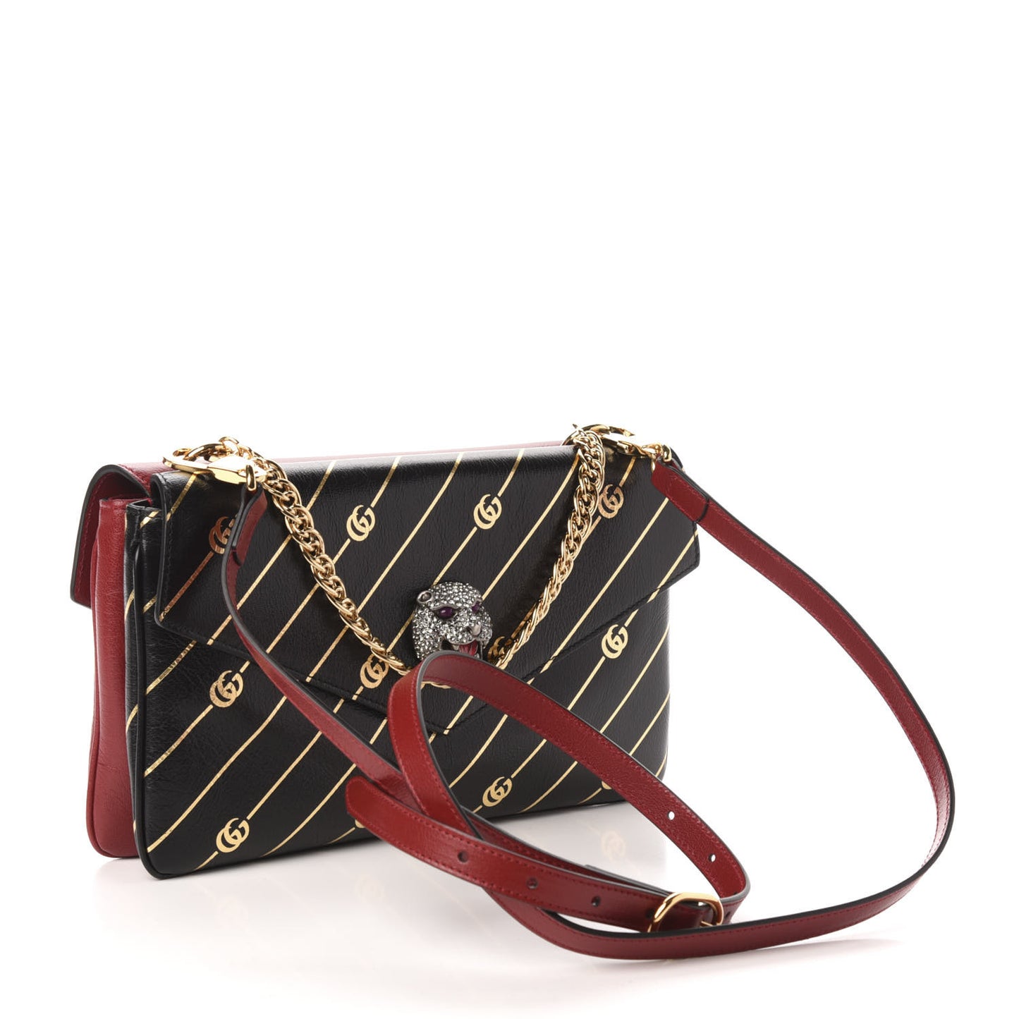 Calfskin Diagonal GG Medium Thiara Double Envelope Shoulder Bag Black Red
